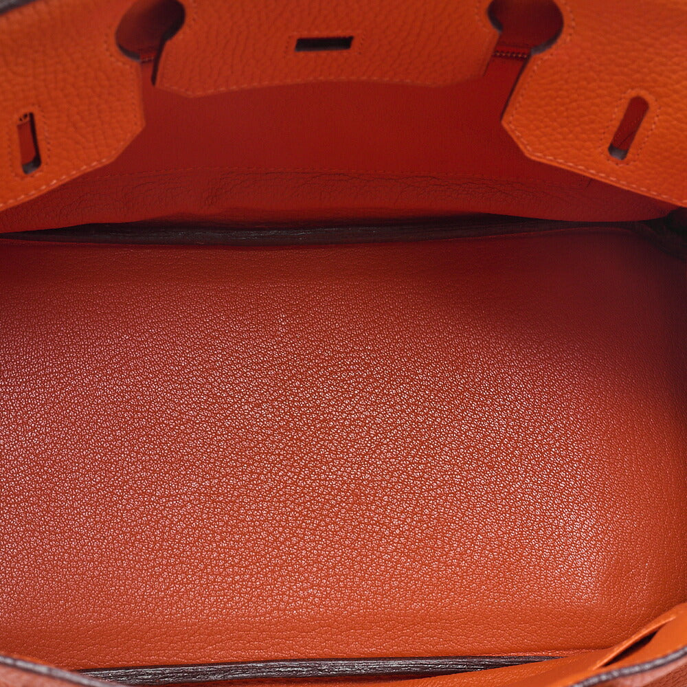 HERMES Birkin 30 Handbag Troyon Clemence Orange Silver-Tone Hardware, Pre-Owned