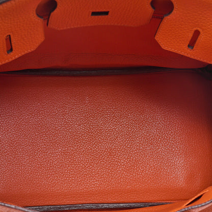 HERMES Birkin 30 Handbag Troyon Clemence Orange Silver-Tone Hardware, Pre-Owned
