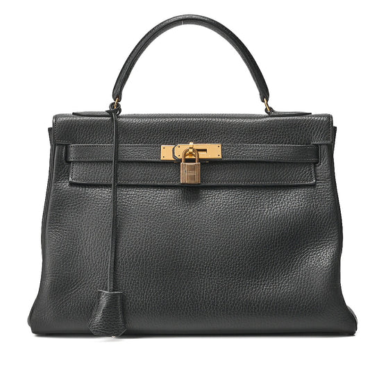 HERMES Kelly 32 Handbag Ardennes Inseam Black Gold-Tone Hardware, Pre-Owned