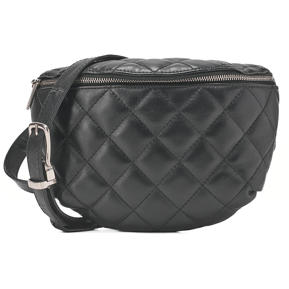 CHANEL Waist Bag Matrasse Lambskin Black Silver-Tone Hardware, Pre-Owned