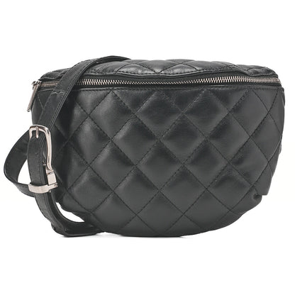 CHANEL Waist Bag Matrasse Lambskin Black Silver-Tone Hardware, Pre-Owned