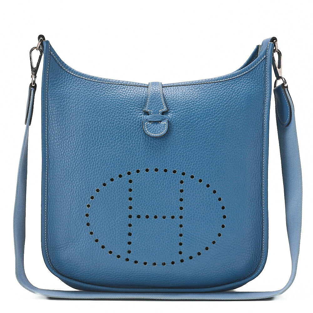 HERMES Evelyn PM2 Shoulder Bag Tryon Clemence Blue Gin Silver-Tone Hardware, Pre-Owned-Tone Hardware, Pre-Owned