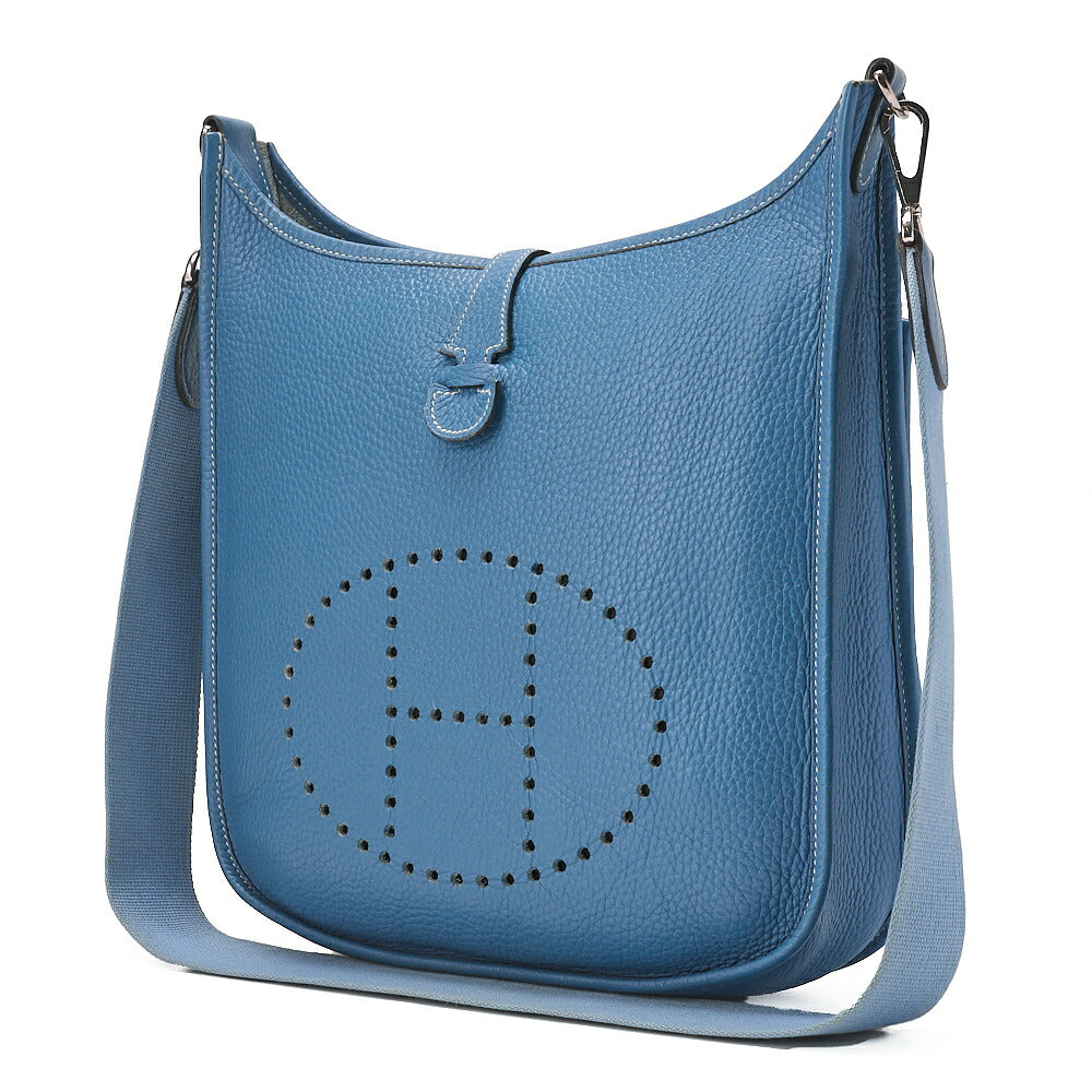 HERMES Evelyn PM2 Shoulder Bag Tryon Clemence Blue Gin Silver-Tone Hardware, Pre-Owned-Tone Hardware, Pre-Owned