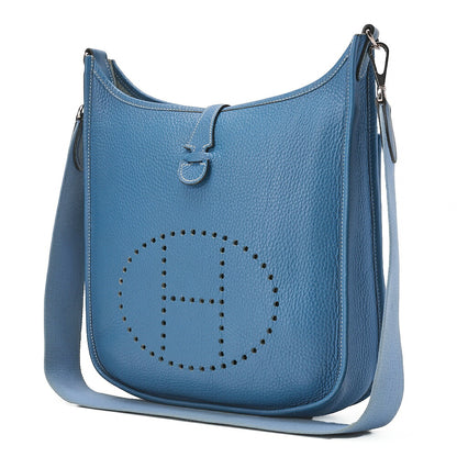 HERMES Evelyn PM2 Shoulder Bag Tryon Clemence Blue Gin Silver-Tone Hardware, Pre-Owned-Tone Hardware, Pre-Owned