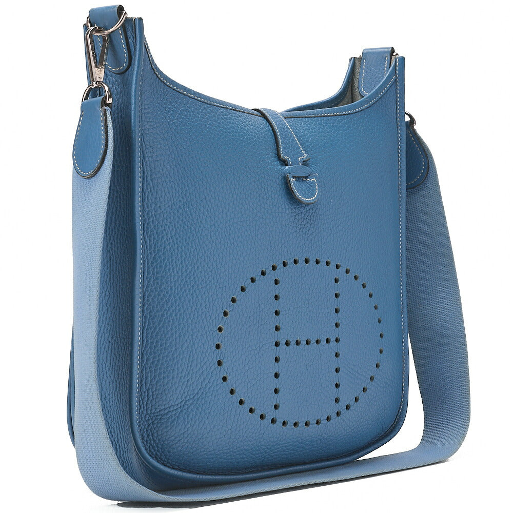 HERMES Evelyn PM2 Shoulder Bag Tryon Clemence Blue Gin Silver-Tone Hardware, Pre-Owned-Tone Hardware, Pre-Owned