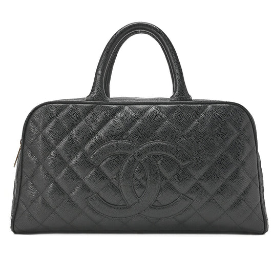 CHANEL Handbag Boston Bag Caviar Skin Matelasse Coco Mark Black Gold -Tone Hardware, Pre-Owned