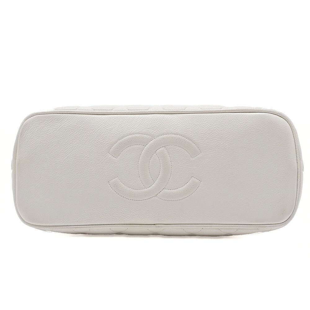 CHANEL Matelasse Logo Charm Shoulder Bag Caviar Skin White Gold-Tone Hardware, Pre-Owned