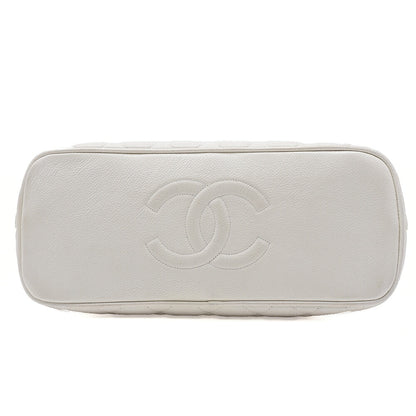 CHANEL Matelasse Logo Charm Shoulder Bag Caviar Skin White Gold-Tone Hardware, Pre-Owned