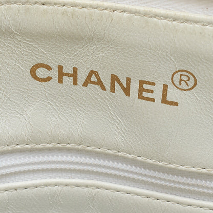 CHANEL Matelasse Logo Charm Shoulder Bag Caviar Skin White Gold-Tone Hardware, Pre-Owned