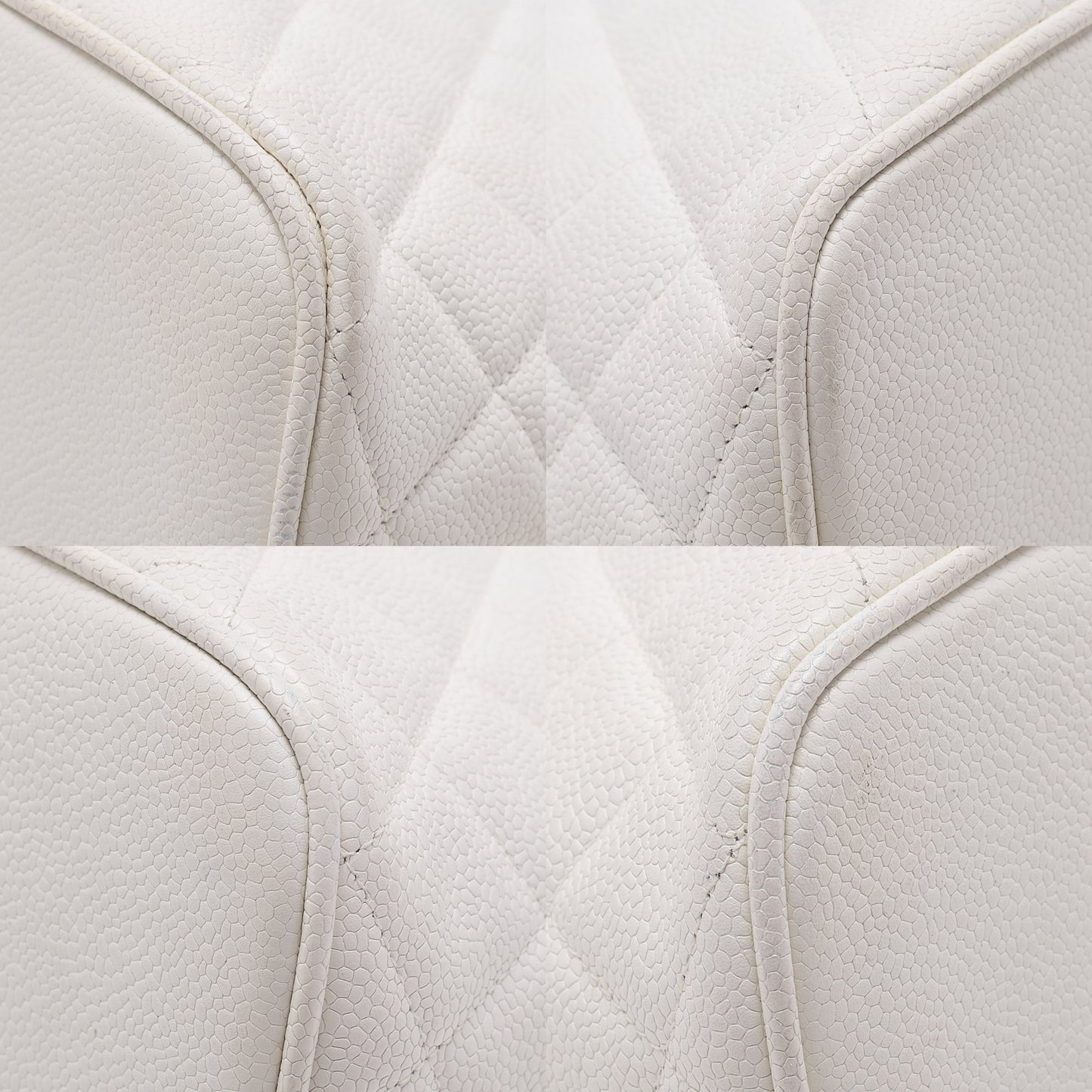 CHANEL Matelasse Logo Charm Shoulder Bag Caviar Skin White Gold-Tone Hardware, Pre-Owned