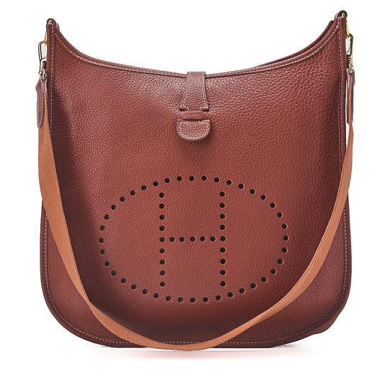 HERMES Evelyn GM 1 Shoulder Bag Tryon Clemence Brown Gold-Tone Hardware, Pre-Owned