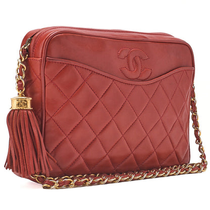 CHANEL Matelasse Coco Mark with Fringe Chain Shoulder Lambskin Red Gold-Tone Hardware, Pre-Owned