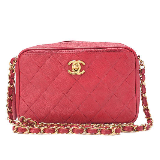 CHANEL Matrasse Coco Mark Logo Charm Chain Shoulder Caviar Skin Red Gold-Tone Hardware, Pre-Owned