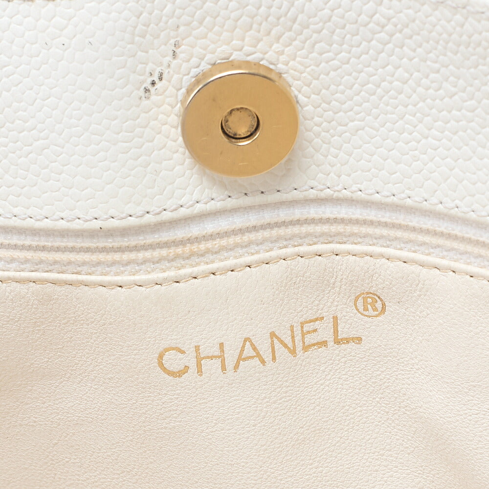 CHANEL Matelasse Wood Pattern Plastic Chain Shoulder Caviar Skin White Gold-Tone Hardware, Pre-Owned