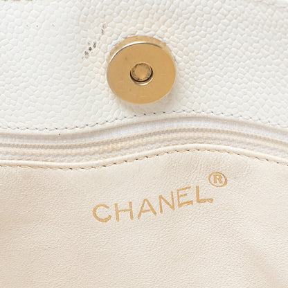 CHANEL Matelasse Wood Pattern Plastic Chain Shoulder Caviar Skin White Gold-Tone Hardware, Pre-Owned