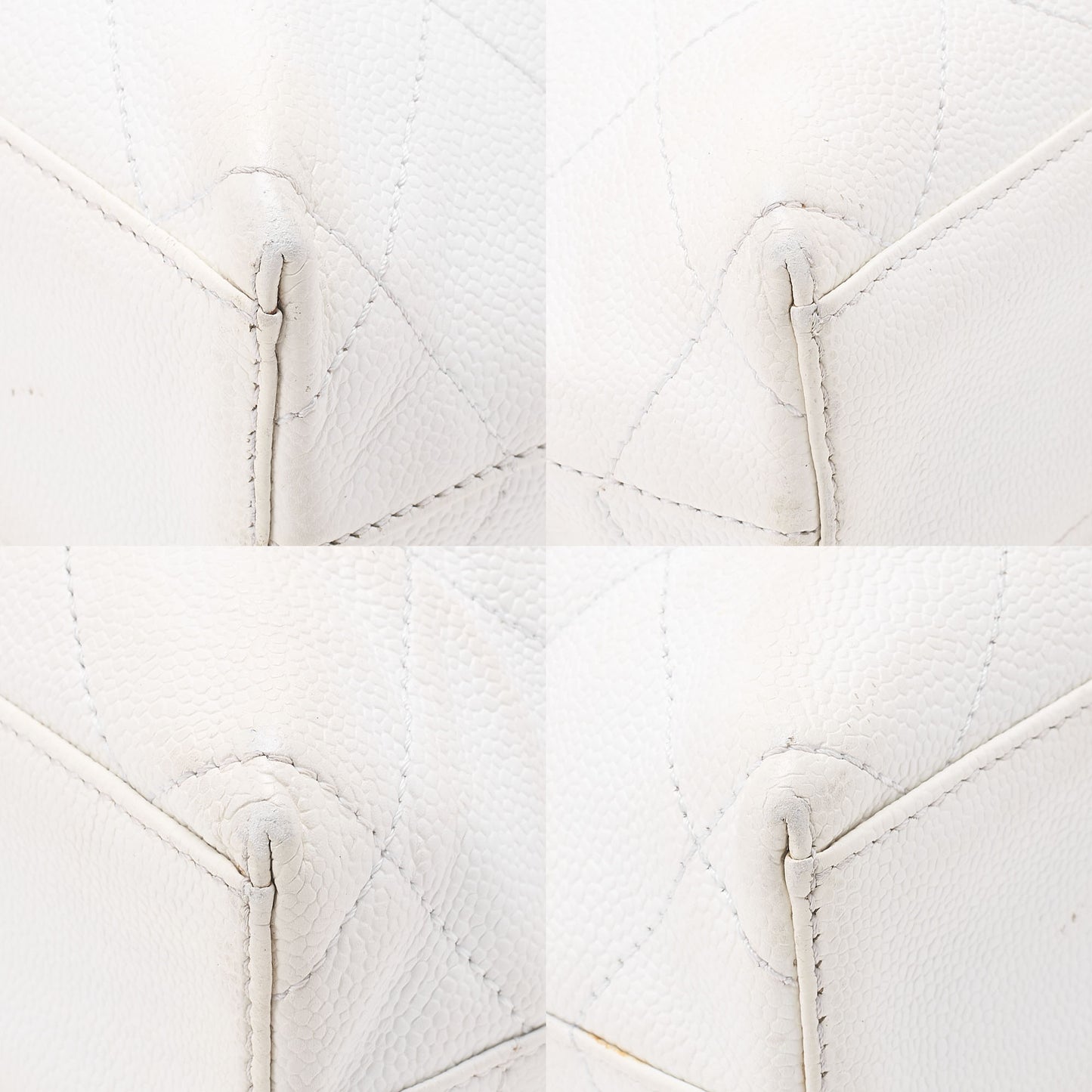 CHANEL Matelasse Wood Pattern Plastic Chain Shoulder Caviar Skin White Gold-Tone Hardware, Pre-Owned