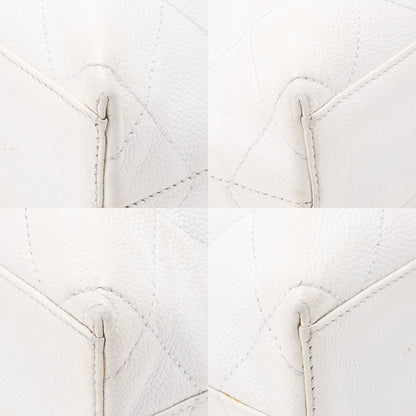 CHANEL Matelasse Wood Pattern Plastic Chain Shoulder Caviar Skin White Gold-Tone Hardware, Pre-Owned