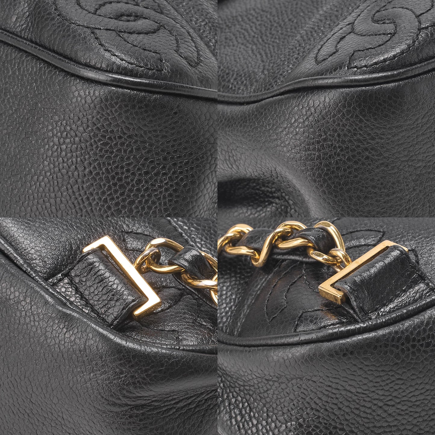 CHANEL Triple Coco Mark Chain Backpack Caviar Skin Black Gold -Tone Hardware, Pre-Owned