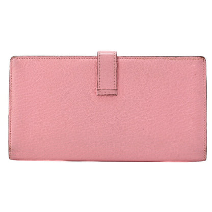 HERMES ベアンスフレ 二つ折り長財布 シェーブル ローズコンフェッティ ゴールド金具 中古