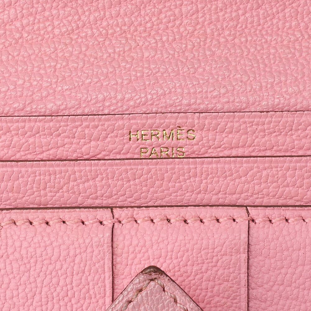 HERMES ベアンスフレ 二つ折り長財布 シェーブル ローズコンフェッティ ゴールド金具 中古