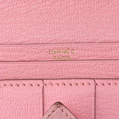 HERMES ベアンスフレ 二つ折り長財布 シェーブル ローズコンフェッティ ゴールド金具 中古