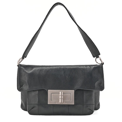 CHANEL Lambskin Chocolate Bar 2.55 Lock Round One Shoulder Black Silver-Tone Hardware, Pre-Owned