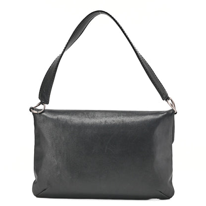 CHANEL Lambskin Chocolate Bar 2.55 Lock Round One Shoulder Black Silver-Tone Hardware, Pre-Owned