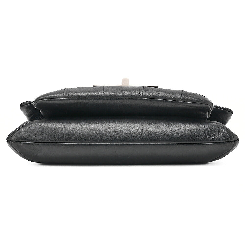 CHANEL Lambskin Chocolate Bar 2.55 Lock Round One Shoulder Black Silver-Tone Hardware, Pre-Owned