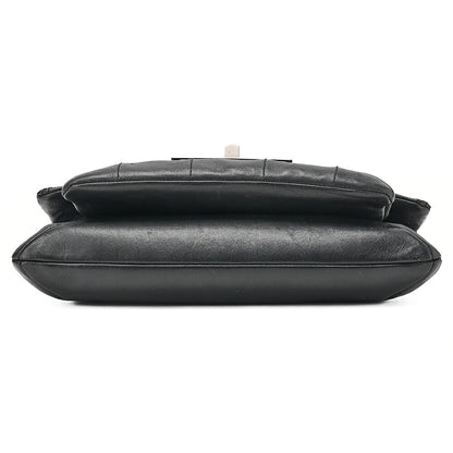 CHANEL Lambskin Chocolate Bar 2.55 Lock Round One Shoulder Black Silver-Tone Hardware, Pre-Owned