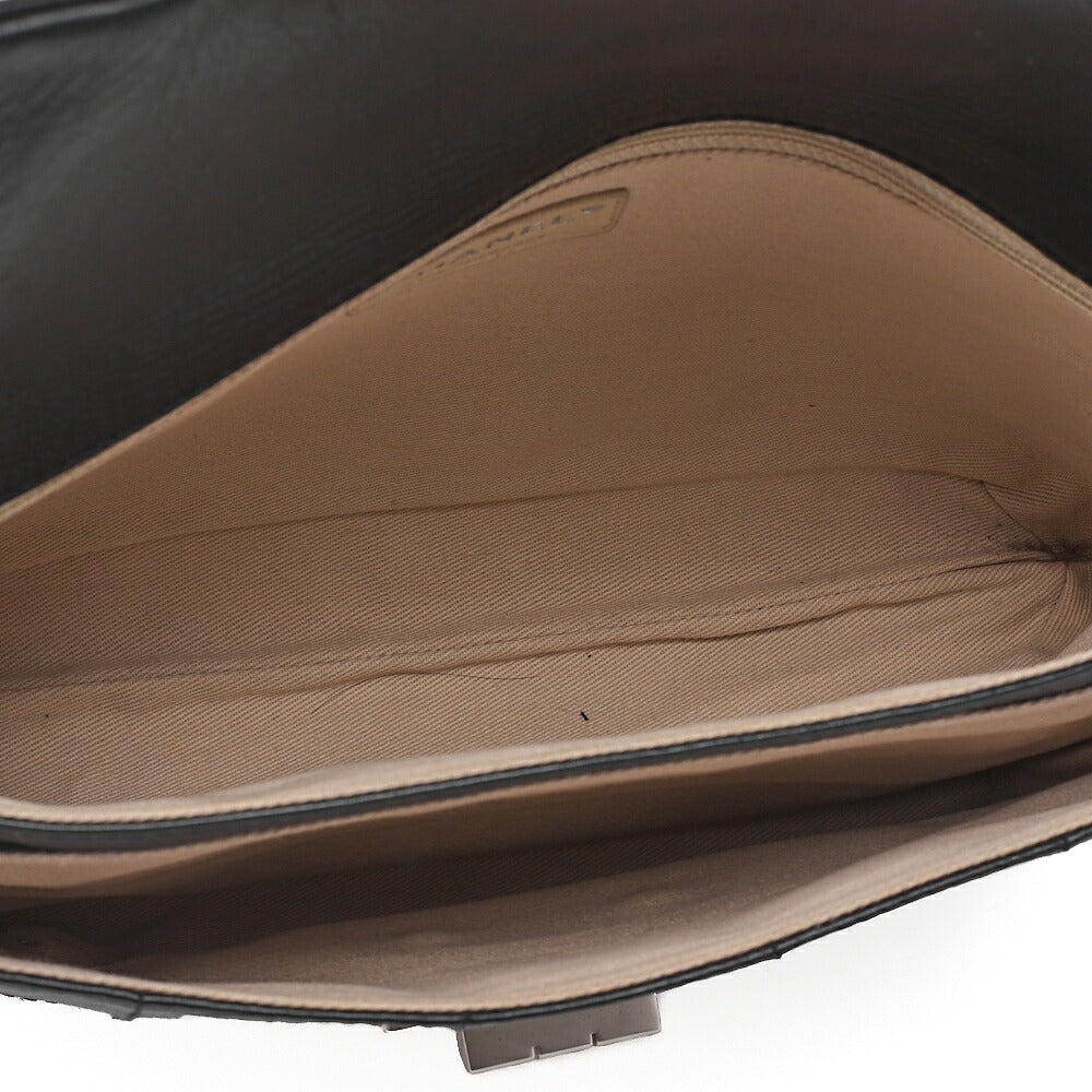 CHANEL Lambskin Chocolate Bar 2.55 Lock Round One Shoulder Black Silver-Tone Hardware, Pre-Owned