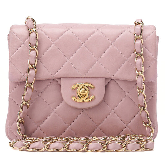 CHANEL Chain Shoulder Bag Mini Matrasse 17cm Lambskin Pink Single Flap Turnlock Gold-Tone Hardware, Pre-Owned