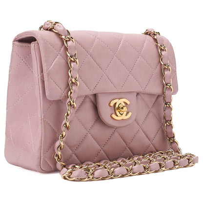 CHANEL Chain Shoulder Bag Mini Matrasse 17cm Lambskin Pink Single Flap Turnlock Gold-Tone Hardware, Pre-Owned