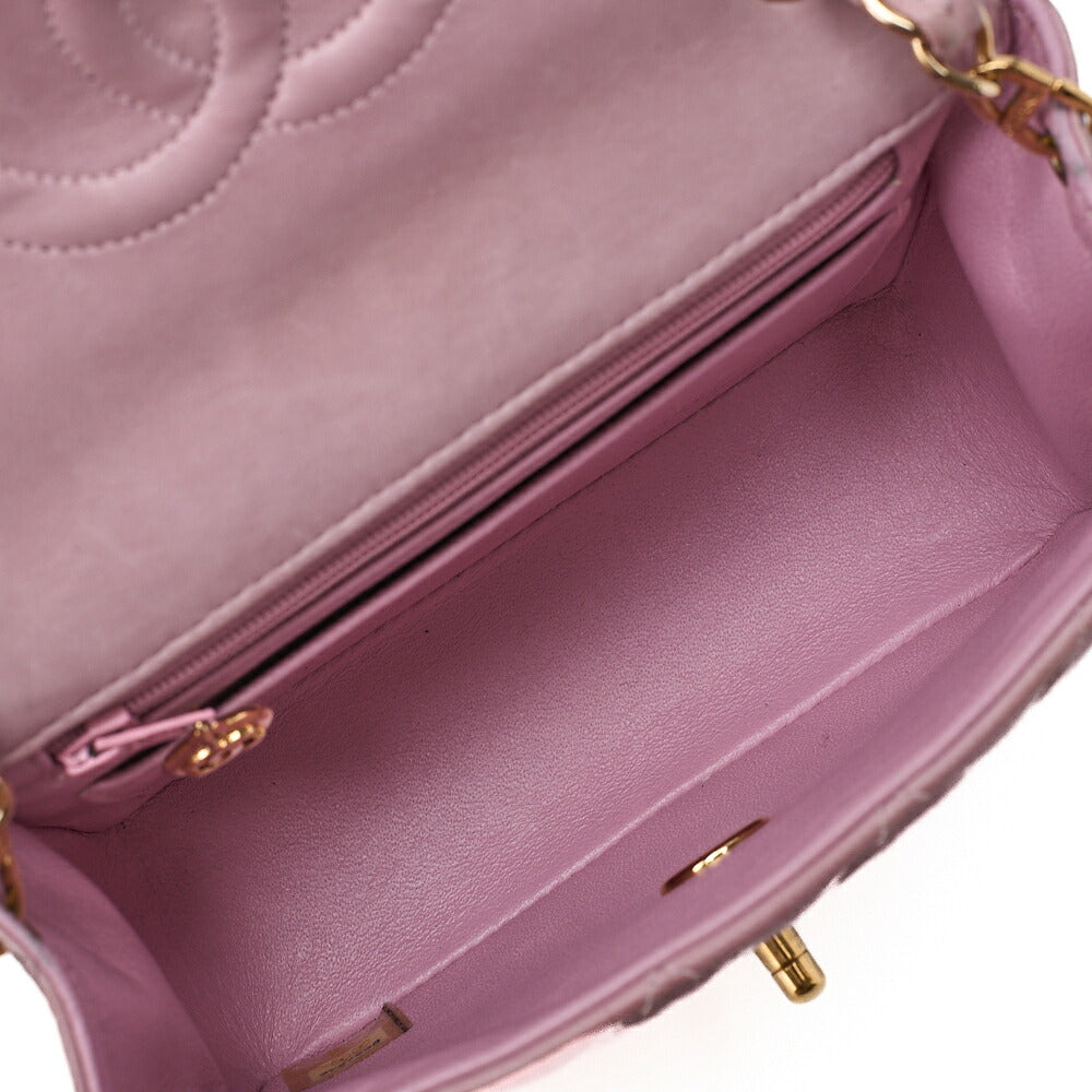 CHANEL Chain Shoulder Bag Mini Matrasse 17cm Lambskin Pink Single Flap Turnlock Gold-Tone Hardware, Pre-Owned