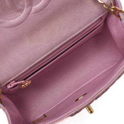 CHANEL Chain Shoulder Bag Mini Matrasse 17cm Lambskin Pink Single Flap Turnlock Gold-Tone Hardware, Pre-Owned