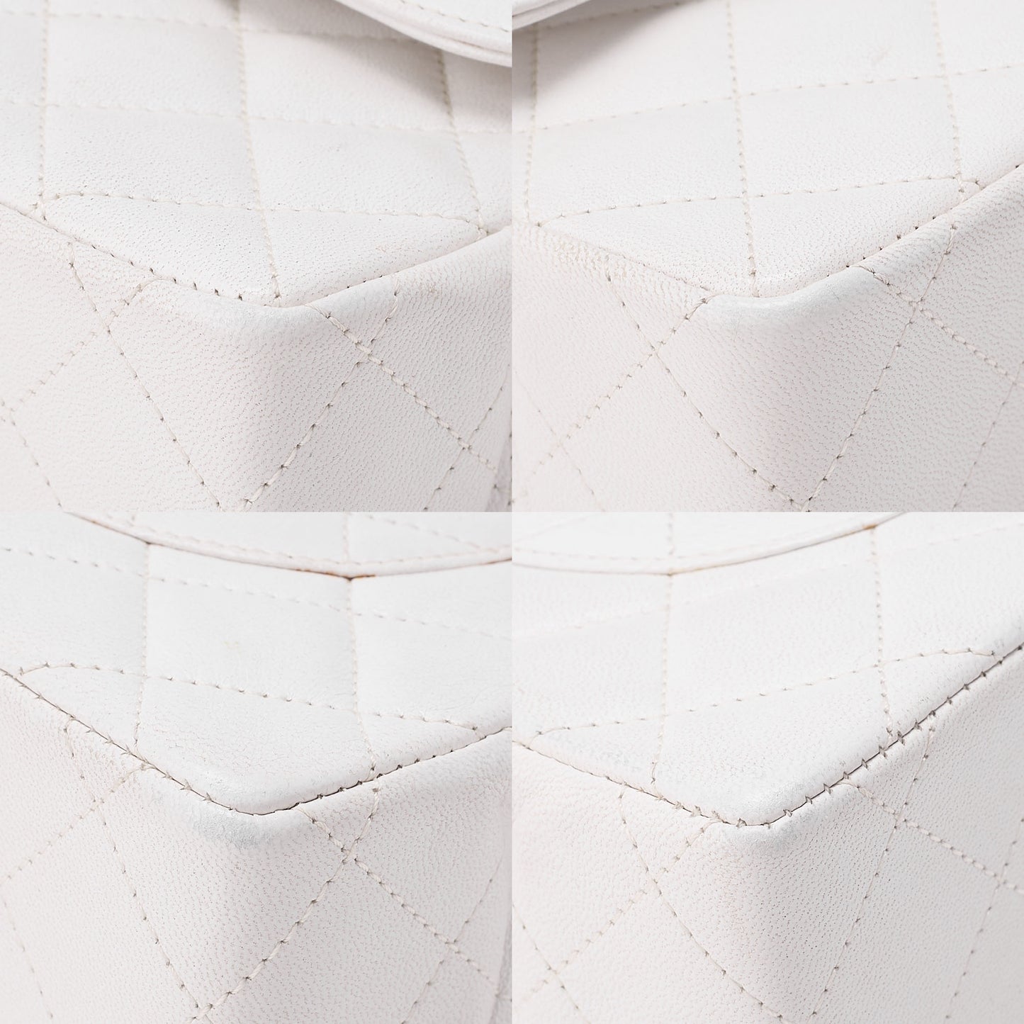 シャネル ラムスキン マトラッセ 22cm パリ限定 ダブルフラップ ショルダーバッグ ホワイト ゴールド x シルバー金具 中古品