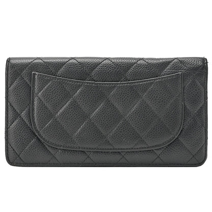 CHANEL Matelasse 2-Fold Long Wallet Caviar Skin Black Gold-Tone Hardware, Pre-Owned