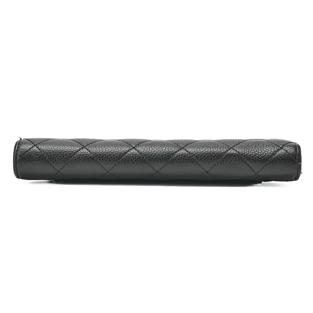 CHANEL Matelasse 2-Fold Long Wallet Caviar Skin Black Gold-Tone Hardware, Pre-Owned