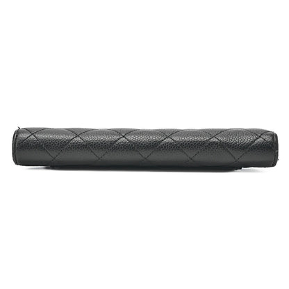 CHANEL Matelasse 2-Fold Long Wallet Caviar Skin Black Gold-Tone Hardware, Pre-Owned