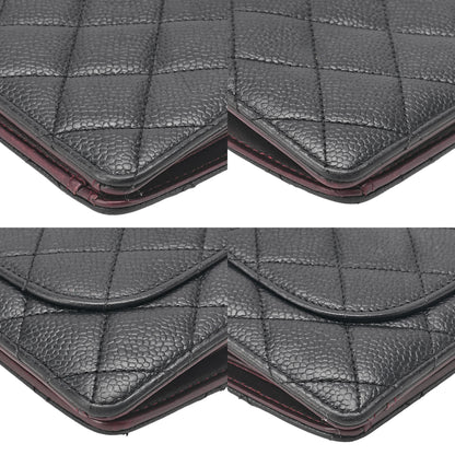 CHANEL Matelasse 2-Fold Long Wallet Caviar Skin Black Gold-Tone Hardware, Pre-Owned