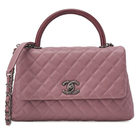 CHANEL Shoulder Bag Matelasse Coco Handle 2WAY Handbag Caviar Skin x Lizard Purple Vintage-Tone Hardware, Pre-Owned
