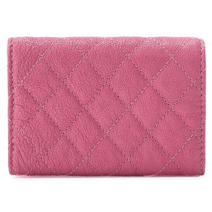 シャネル ボーイシャネル マトラッセ 三つ折り コンパクト財布 キャビアスキン ピンク ゴールド金具 中古