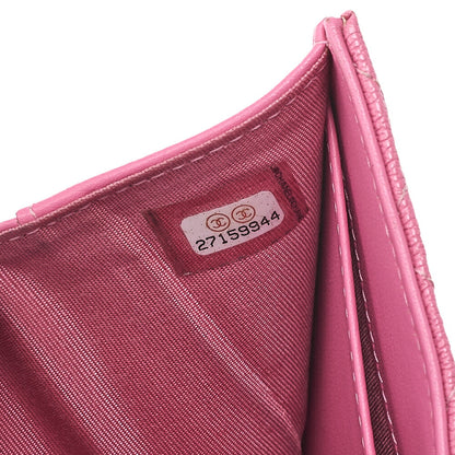 シャネル ボーイシャネル マトラッセ 三つ折り コンパクト財布 キャビアスキン ピンク ゴールド金具 中古