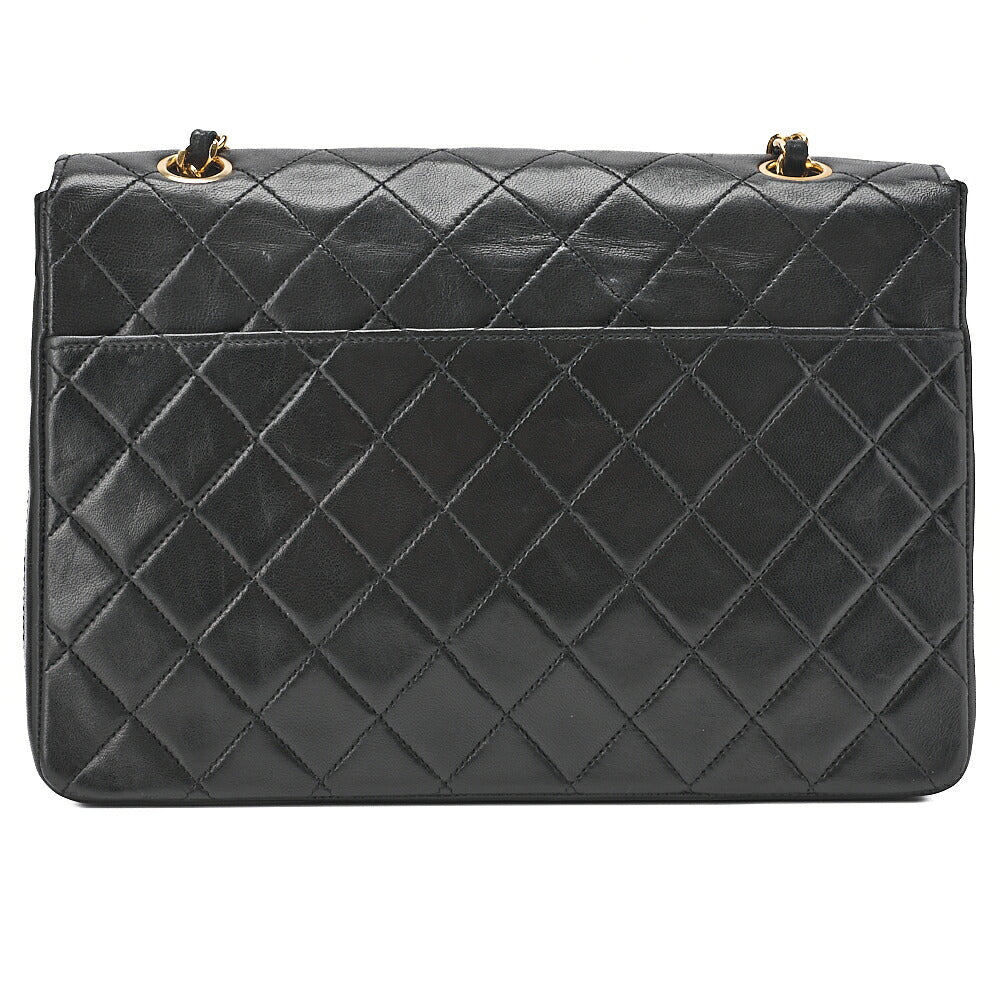 CHANEL Chain Shoulder Bag Matrasse Round Flap Lambskin x Enamel Black Gold-Tone Hardware, Pre-Owned