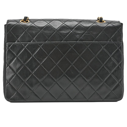CHANEL Chain Shoulder Bag Matrasse Round Flap Lambskin x Enamel Black Gold-Tone Hardware, Pre-Owned