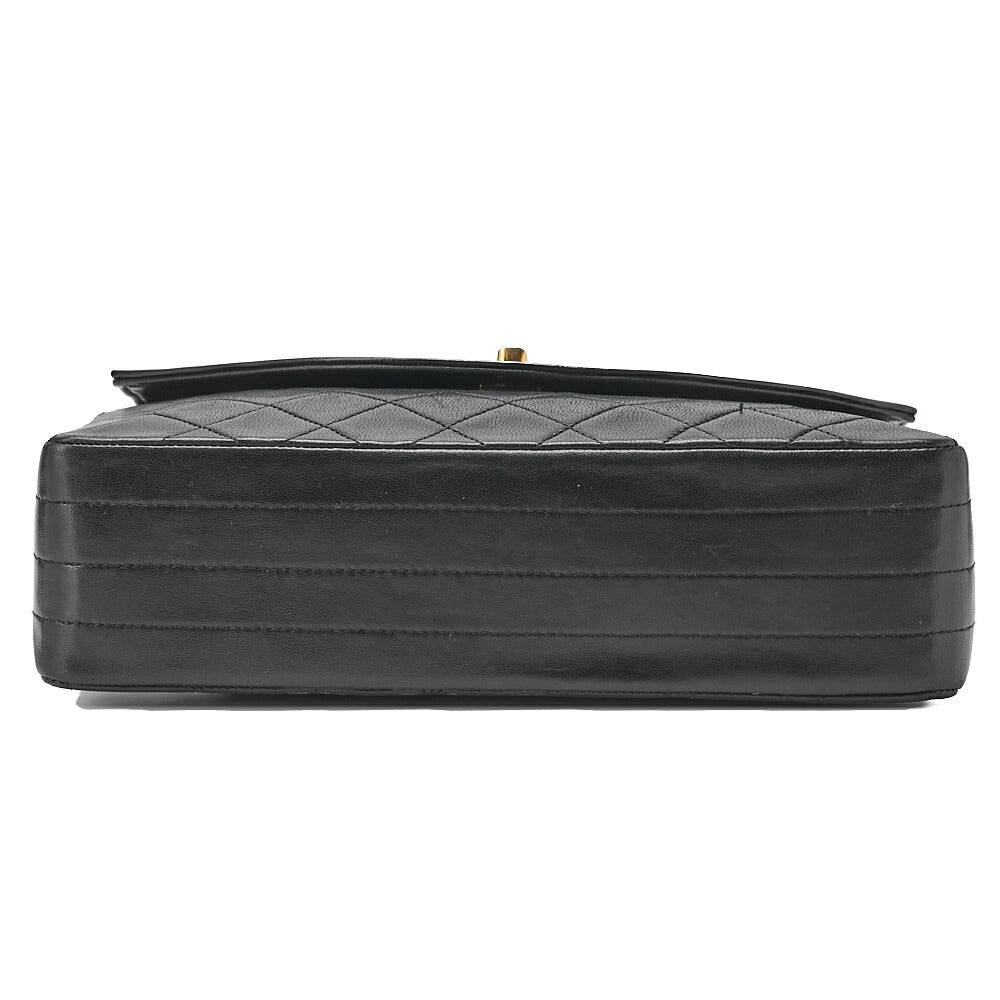CHANEL Chain Shoulder Bag Matrasse Round Flap Lambskin x Enamel Black Gold-Tone Hardware, Pre-Owned
