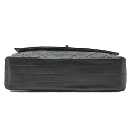 CHANEL Chain Shoulder Bag Matrasse Round Flap Lambskin x Enamel Black Gold-Tone Hardware, Pre-Owned