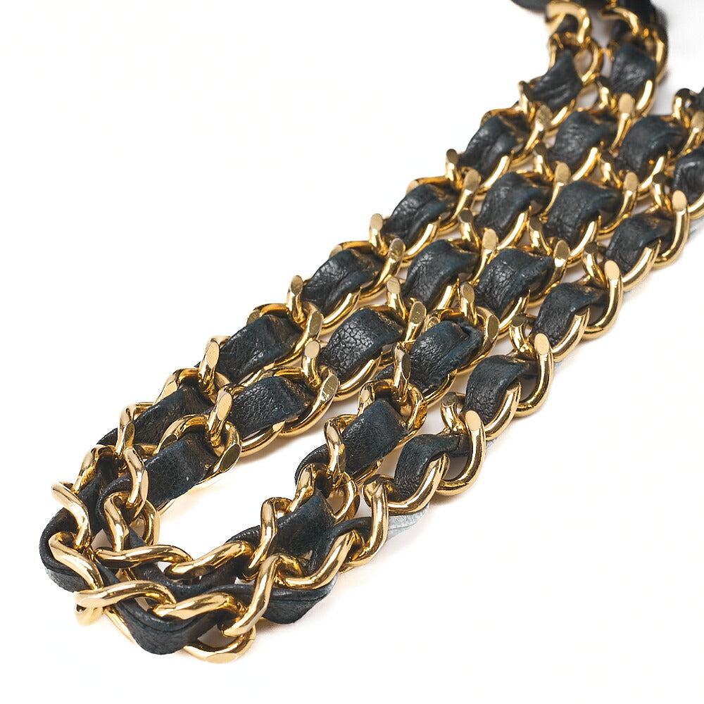 CHANEL Chain Shoulder Bag Matrasse Round Flap Lambskin x Enamel Black Gold-Tone Hardware, Pre-Owned