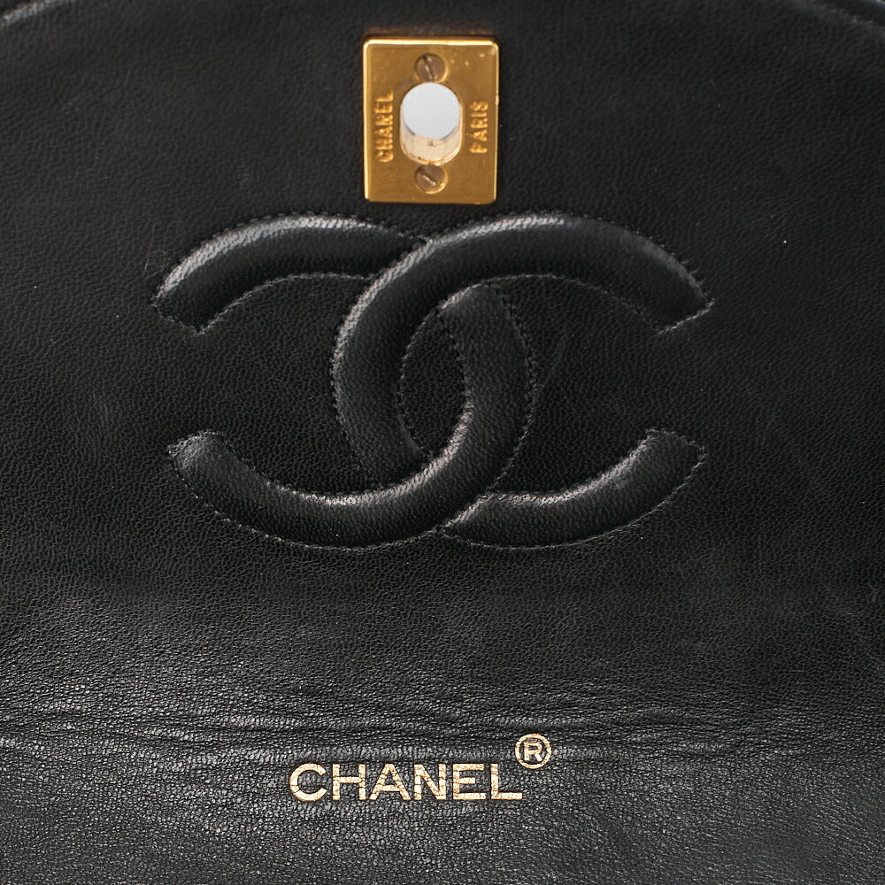 CHANEL Chain Shoulder Bag Matrasse Round Flap Lambskin x Enamel Black Gold-Tone Hardware, Pre-Owned