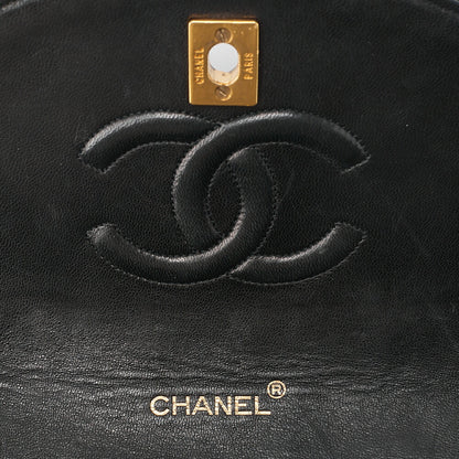 CHANEL Chain Shoulder Bag Matrasse Round Flap Lambskin x Enamel Black Gold-Tone Hardware, Pre-Owned