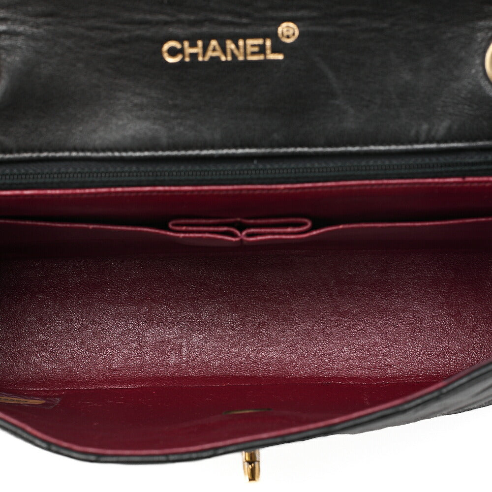 CHANEL Chain Shoulder Bag Matrasse Round Flap Lambskin x Enamel Black Gold-Tone Hardware, Pre-Owned